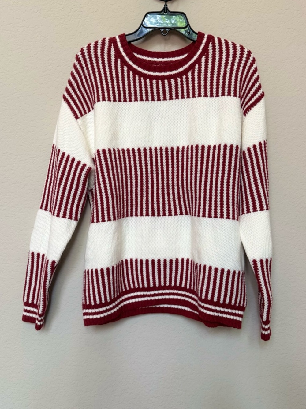 Women's Red and White Striped Knit Sweater